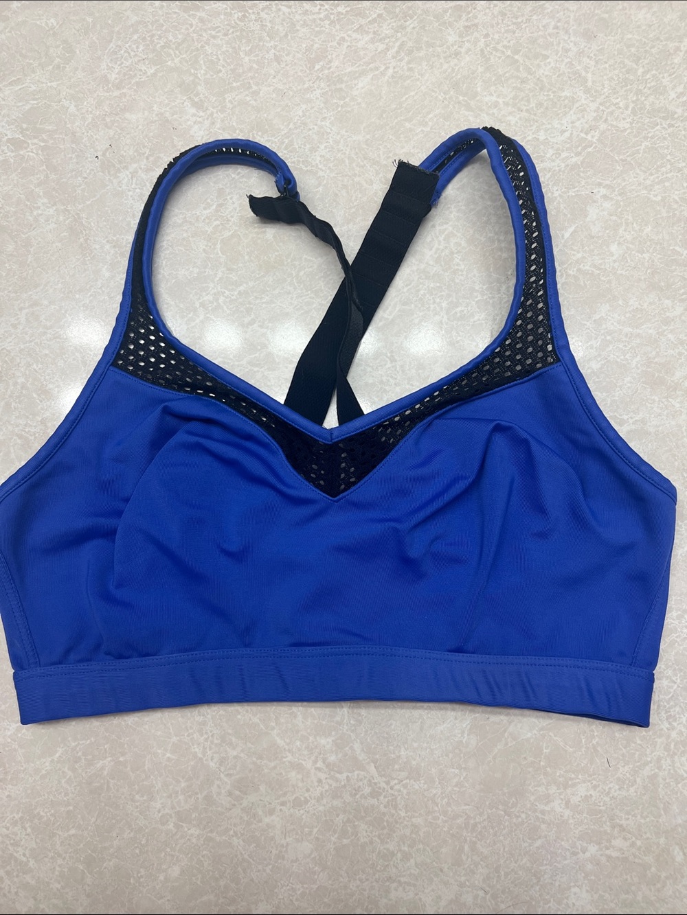 Wacoal Royal Blue Sports Bra with Black Mesh Accent. 36 C/D